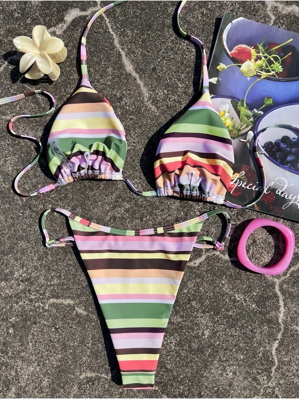 Striped Triangle Bikini Set in Multi-Color - Picture 5 of 5